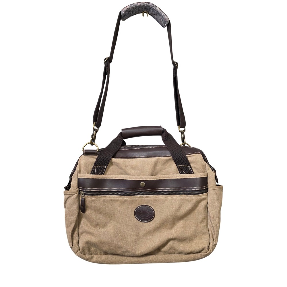 H.S. Trask Canvas Leather Laptop Briefcase Messenger Bag Mens Tan GOOD Travel